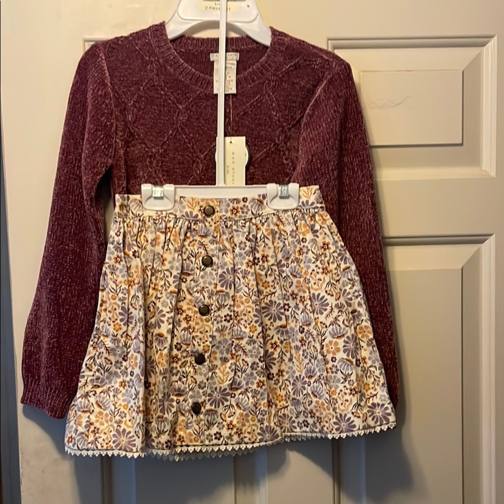 Burgundy Sweater and Floral Skirt Set